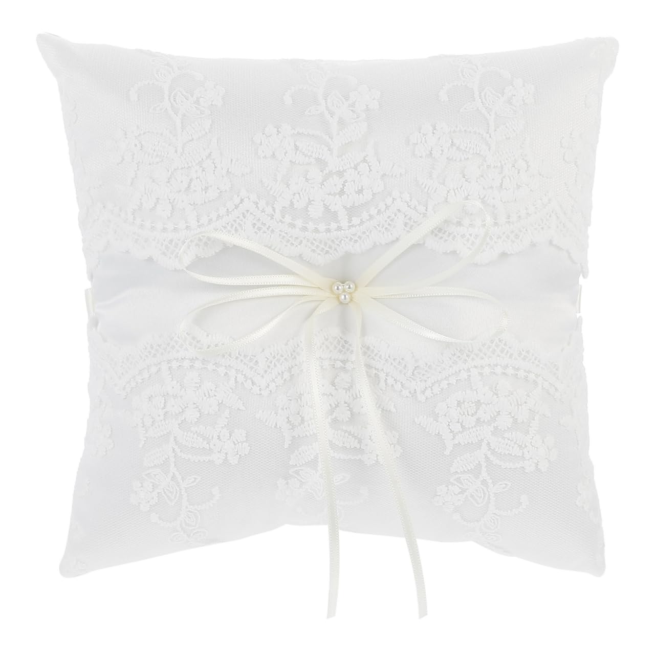 Ringkissen Hochzeit Aus Satin Mit Bögen Und Schleifen Design Romantisches Ringhalter Kissen Für Trauringe Und Verlobungsringe 7.48X7.48 Zoll Kompakt Wiederverwendbar