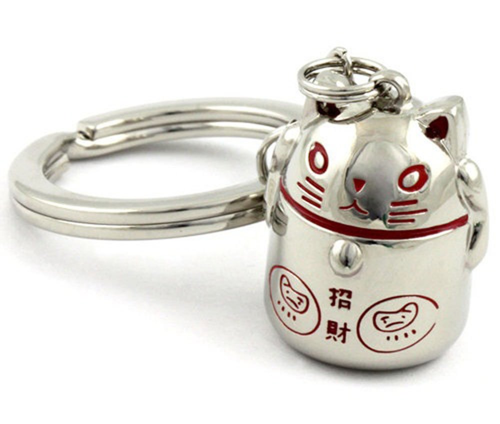 Luck Trader Unisex Silver Lucky Cat Maneki Neko Stainless Steel Keyring