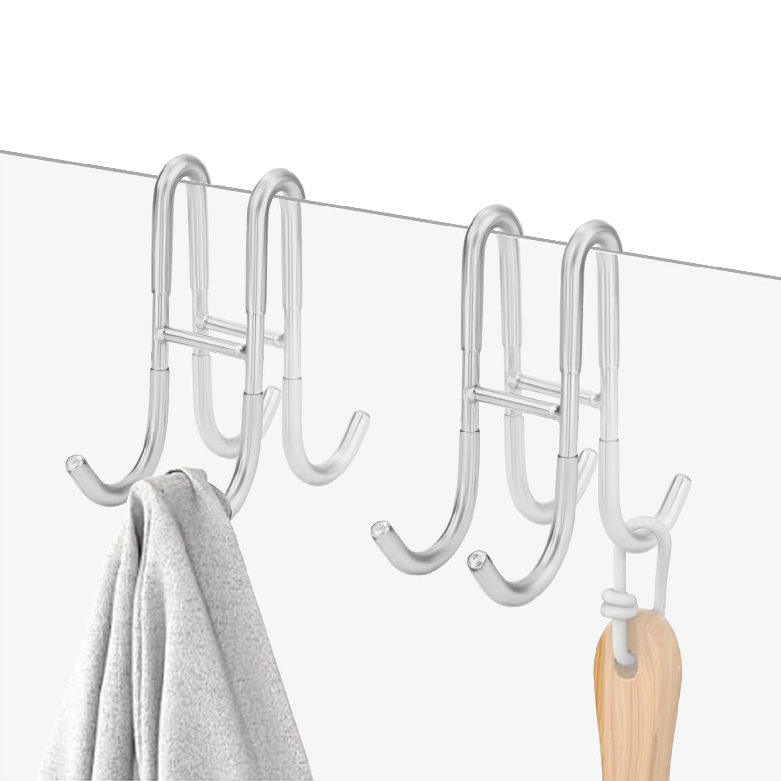 Modixun 2 Pack Double-Sided Towel Hooks for Shower Door Over Bathroom Frameless Glass Door Rack Hooks for Loofah Robe Shaver 304 Stainless Steel