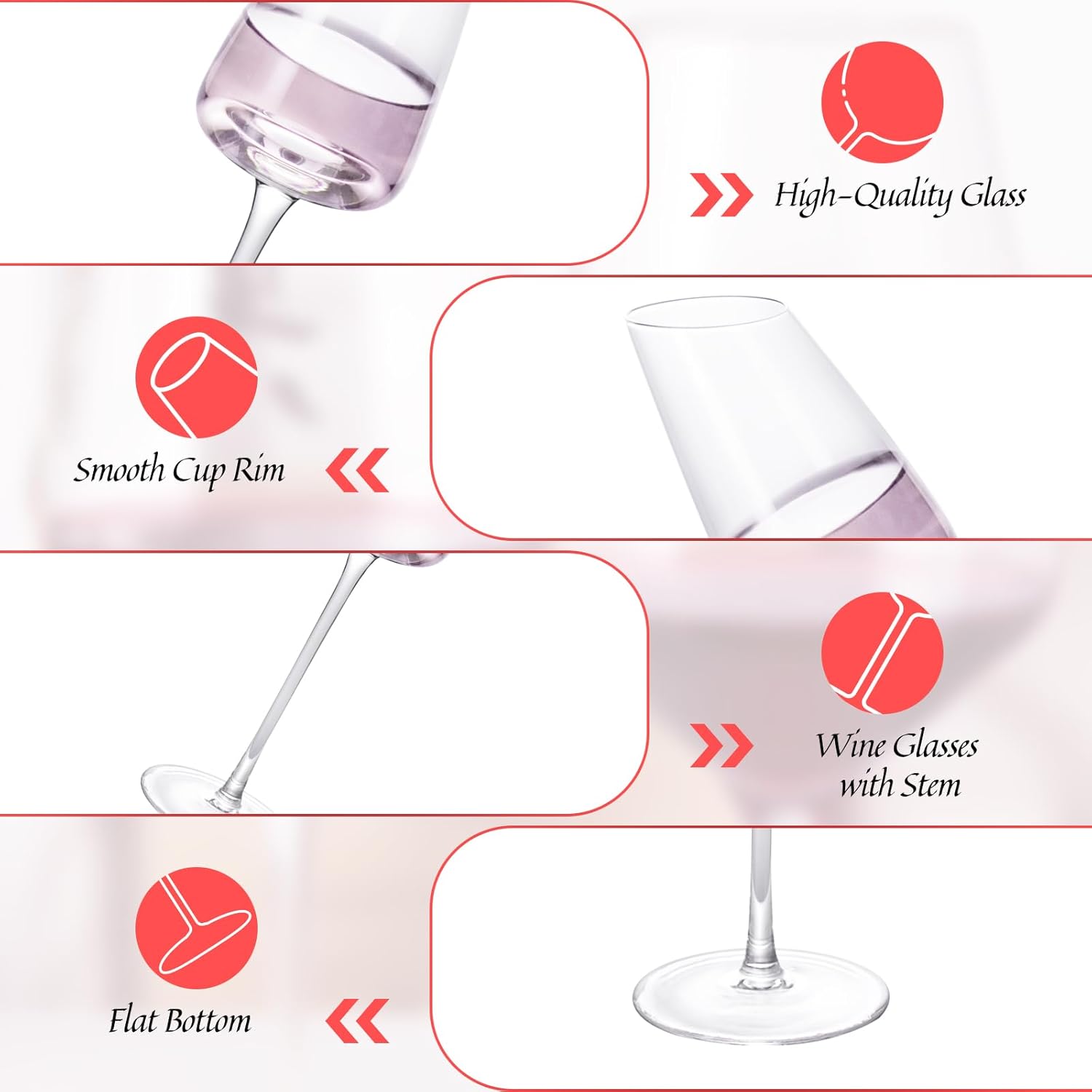 KAMMAK Wine Glasses Set of 2, 7.44 oz Hand Blown Crystal Bordeaux Wine Glasses, Thin Rim & Long Stem, Perfect for Red & White, Daily Use, Wedding or Birthday Gift with Gift Box, XH-H260 Matte - Image 2