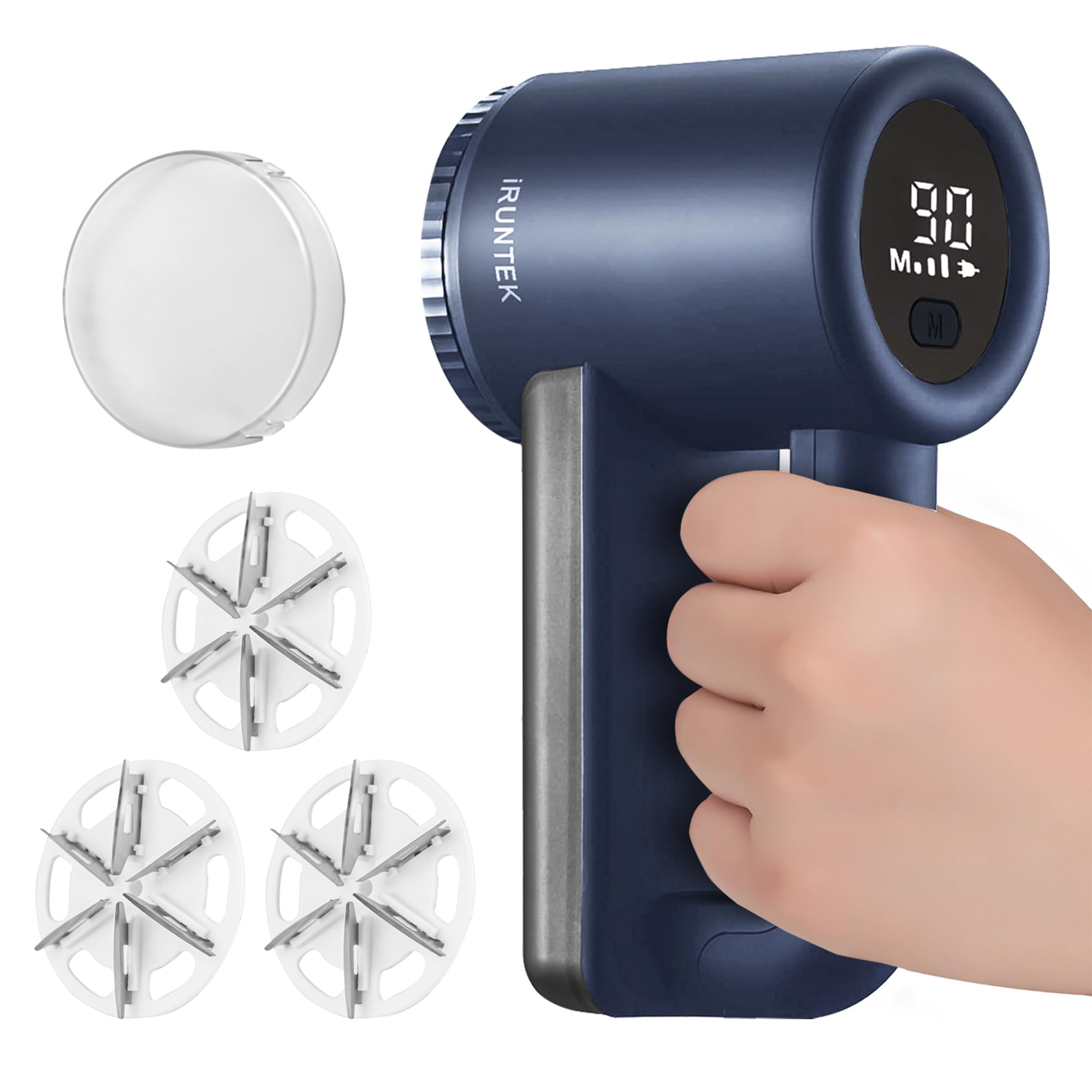 iRUNTEKRechargeable Fabric Shaver, Electric Commercial Lint Remover with LED Display & Big Trash Box, 3-Speeds for Removing Fuzz and Pill from Clothes, Furniture, Sweater, Couch and Blanket, Silver
