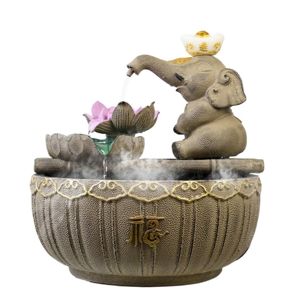 ZTHYSHOZ Tabletop Fountain Waterfall Elephant Sculpture Desktop Fountain Indoor Water System Landscape Circulating Ornaments Landscaping(Bruin)