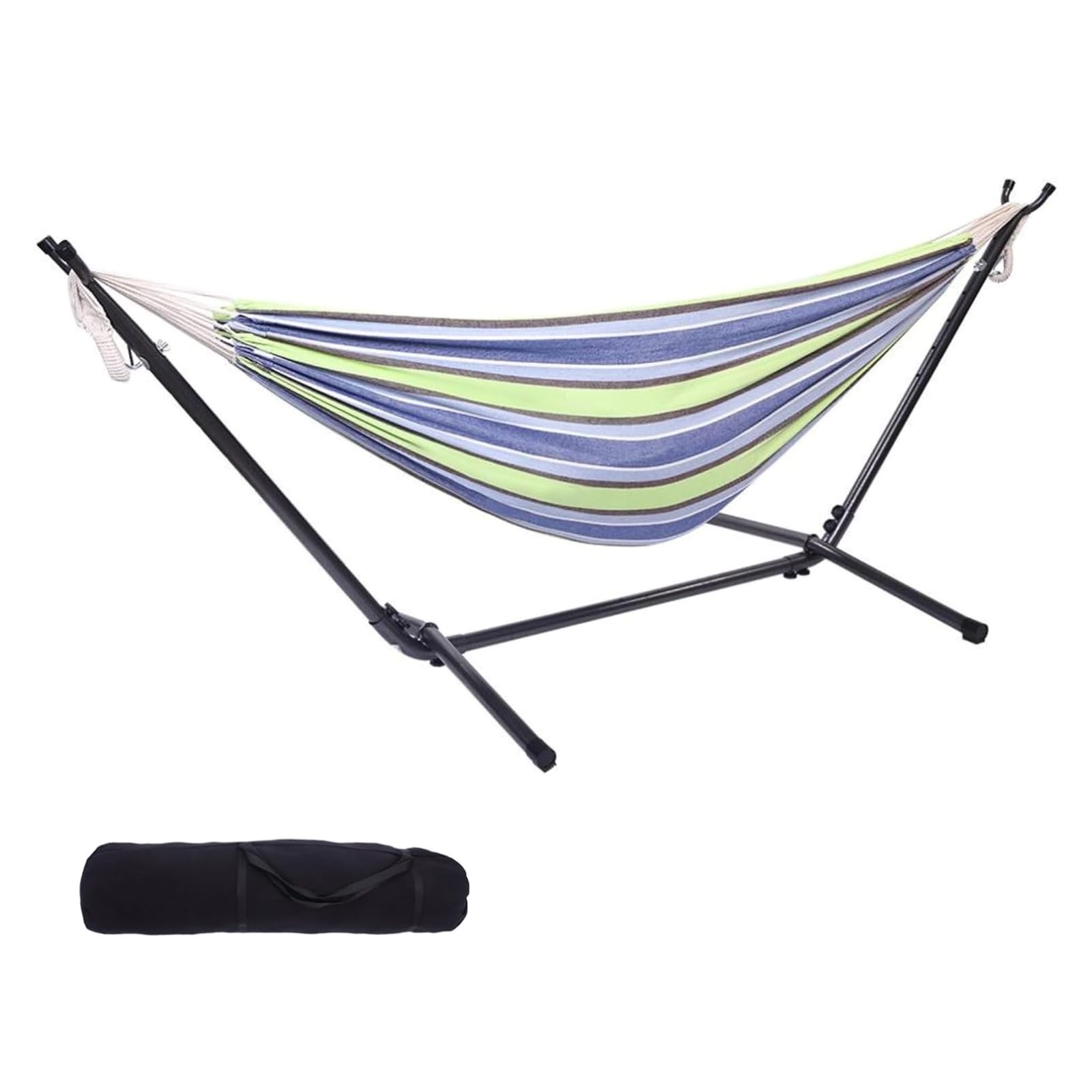 Hamac - 305 x 109 x 104 cm - Avec structure - Charge maximale : 250 kg - Réglable sur 6 hauteurs différentes - Cadre en métal pour jardin - Violet vert