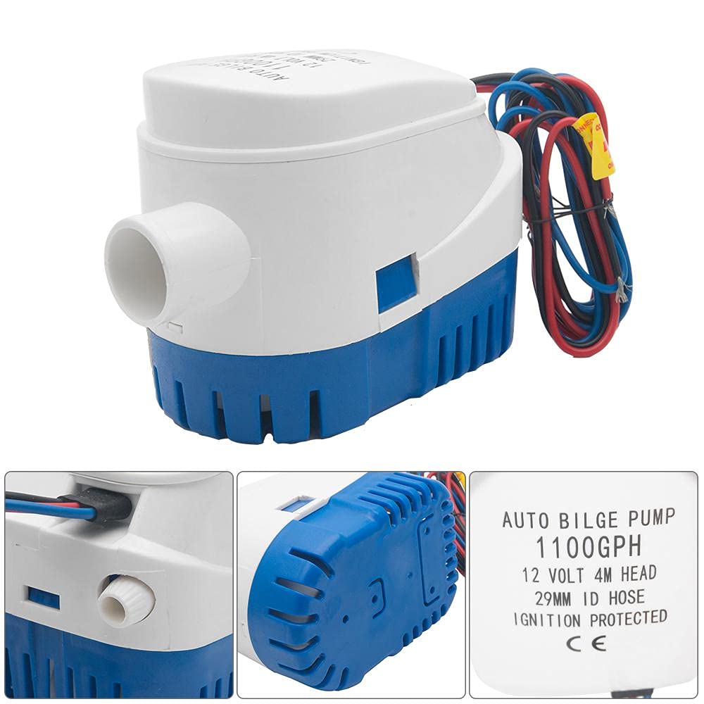 Pompa di sentina automatica di scarico per barca, 12 V, 1100 GPH, pompa di sentina automatica con interruttore galleggiante per laghetti, piscine, spa, silenziosa, diametro uscita 29 mm