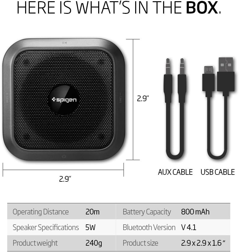 Spigen R12S Bluetooth Speaker Premium Wireless Speaker Bluetooth 4.1 Portable Indoor Outdoor Audio Speaker Built in Mic with Micro SD Card Slot for BT Devices iPhone X / 8/8 Plus - Gunmetal
