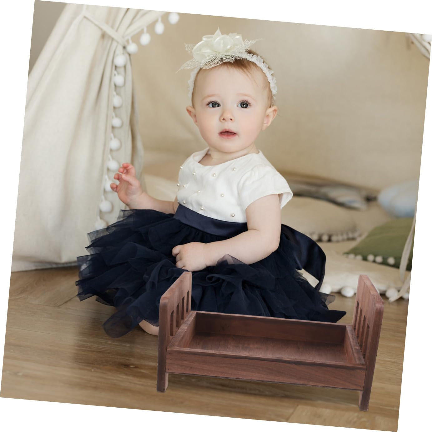 Housoutil Holzbett für Neugeborenenfotografie Dekorative Fotorequisite Babybettfotorequisiten Requisiten für Babyfotografie Mini-Bett für Fotoshooting