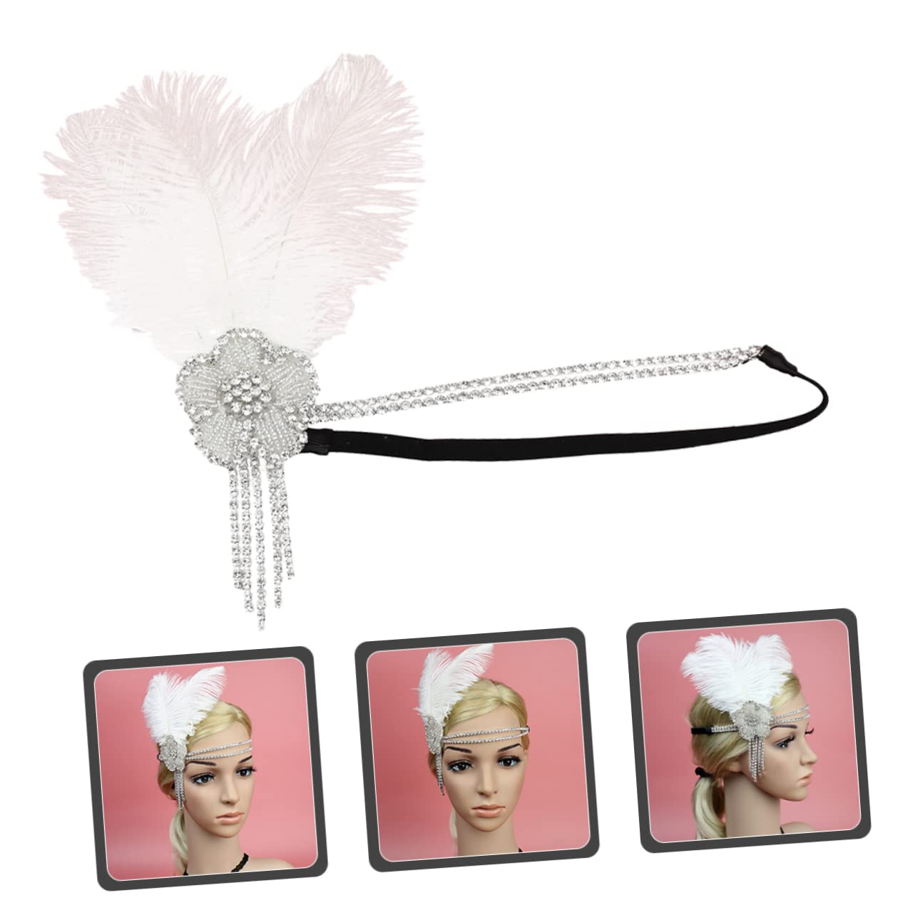 FRCOLOR 3 Piezas Diadema Con Borlas De Diadema De Diamantes De Imitación Banda Para El Cabello Fascinador Diademas De Diamantes De Imitación Para 20s Pluma De Imitación