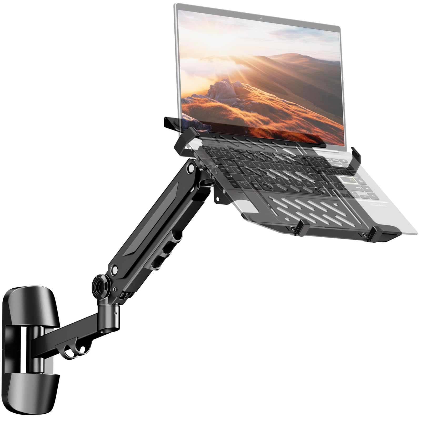 PUTORSEN 2-in-1 Laptop Wall Mount, Gas Spring Arm for 10-17 Inch Notebook & 17-40" Screen, Full Motion Adjustable, Holds 2.2-26.4 lbs (Black)