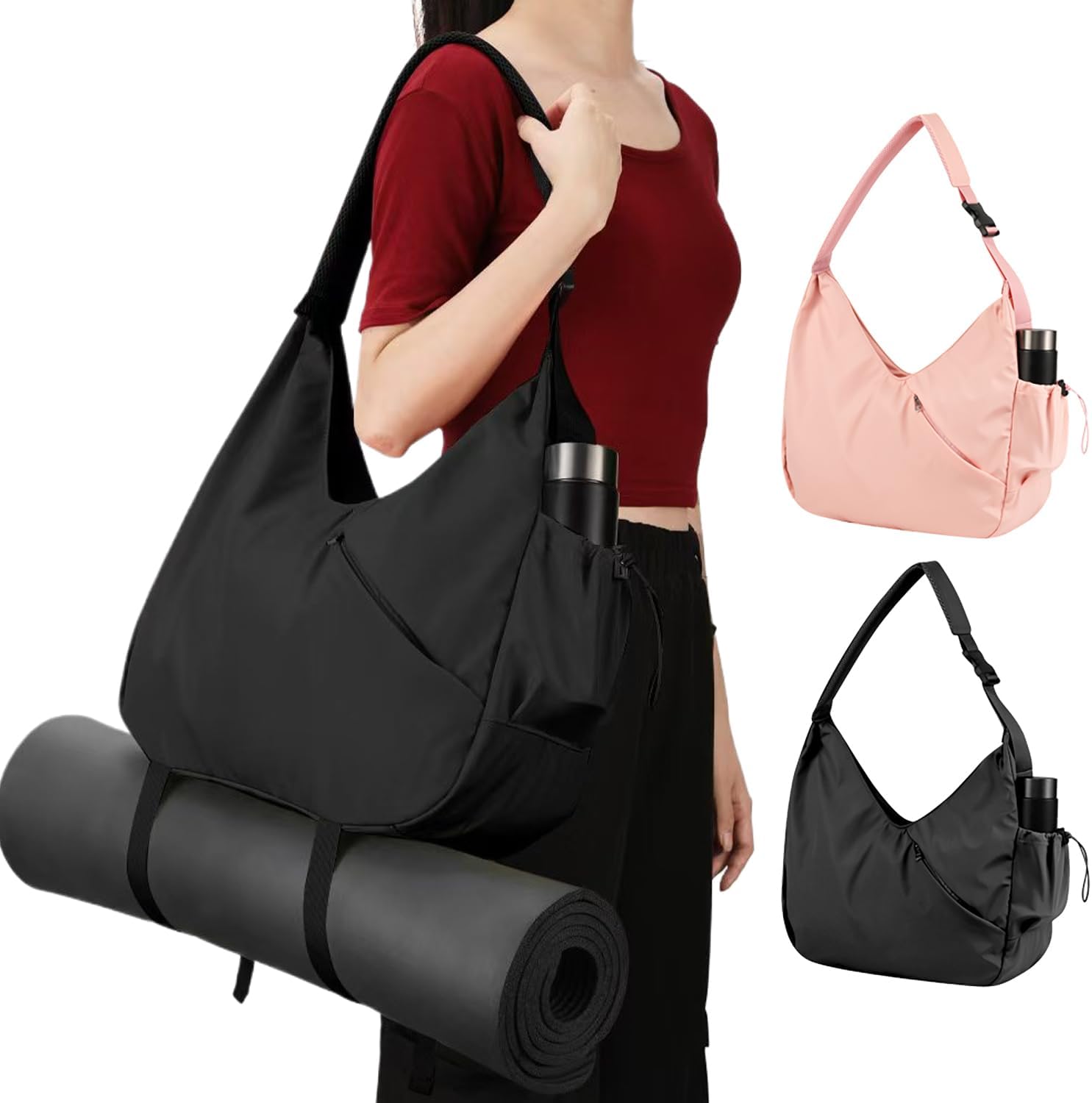 Yoga Tote Gym Shoulder Bag for Men&Women, Waterproof Wet Pocket & Adjustable Mat Strap - Large Duffle Workout Bag with Water Bottle Holder