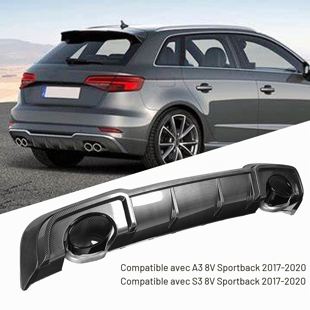 Diffuseur Arrière Vomeko RS3 Avec Embout D'échappement ABT - Ajustement A3/S3 8V 2017-2020 - Diffuseur De Pare-chocs Arrière De Voiture, Diffuseur D'échappement ABT((Carbone))