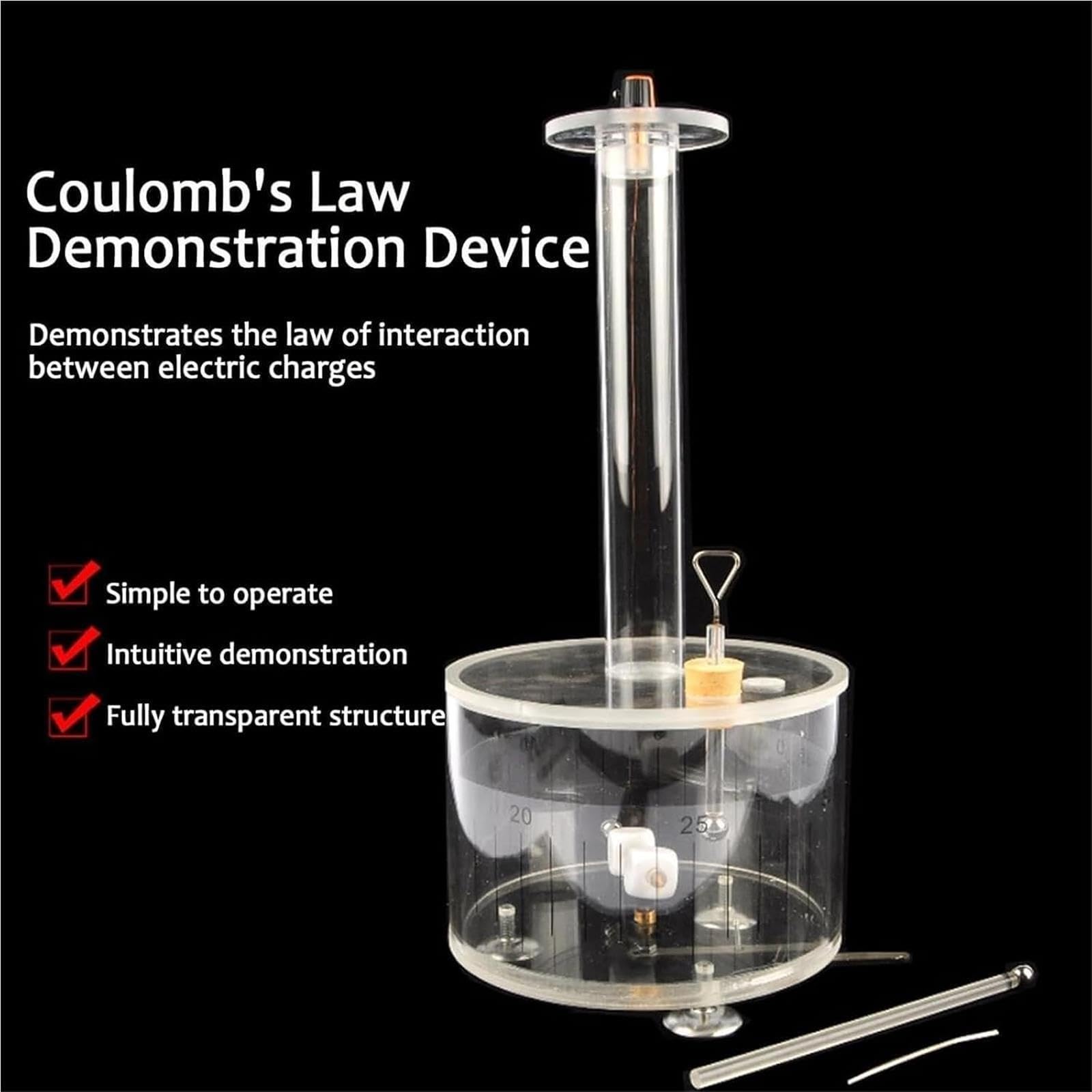 Dimostratore trasparente dell'equilibrio di torsione della legge di Coulomb