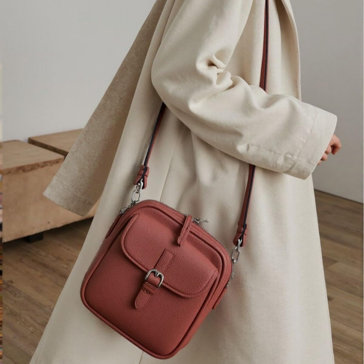 Crossbody Leather Bag, Leather Crossbody Bags for Women Anti Theft, Messenger Bag Large Capacity with 10 Card Slots
