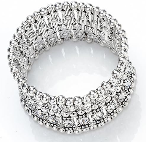Szxc Womens Ballroom Rhinestone Stretch Cuff Bracelets Fit Wrist Circumference from 6.5" to 7.8" - Lead & Nickle Free - Image 2