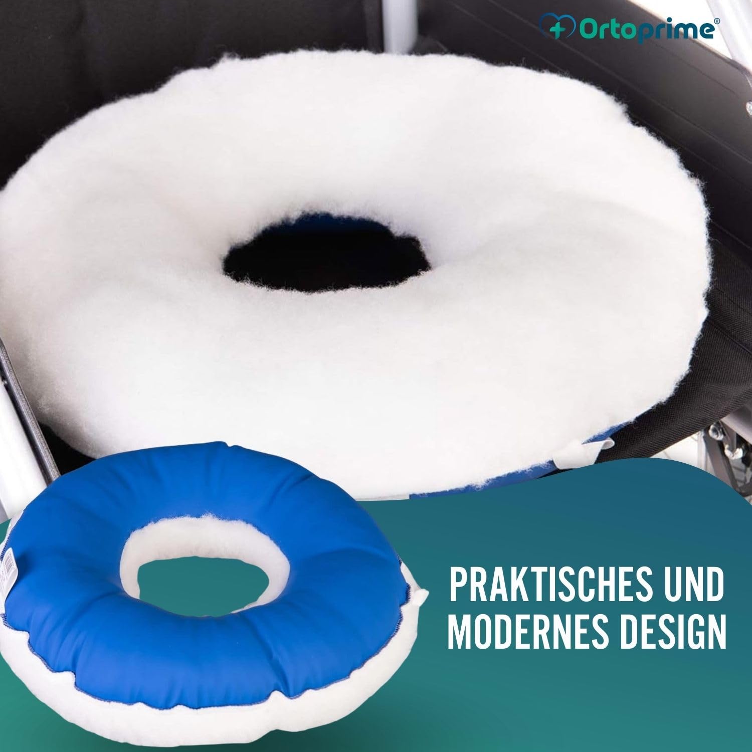 OrtoPrime Dekubitus Sitzkissen rund mit Aussparung - Antidekubitus Sitzring als Rollstuhlkissen - Ergonomisches Kissen für Rollstuhl - Büro - Auto - Zuhause