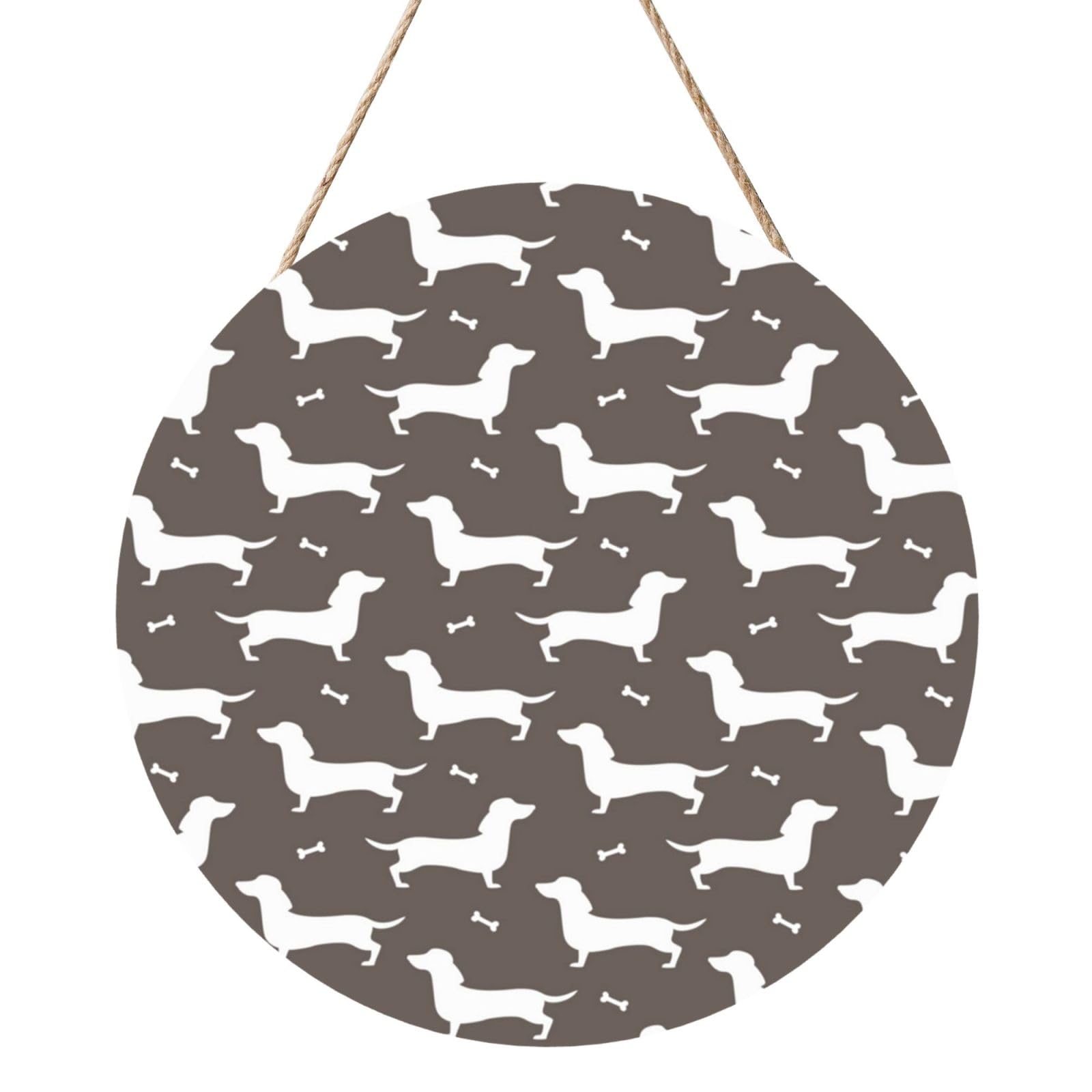 InOmak Dachshund Pattern, Round Wood Panel Painting 12 in, Wall Hanging Painting For Home