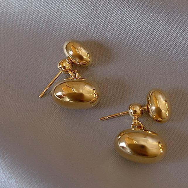 HUGE TOMATO Gold Silver Double Bean Drop Earrings, Mixed Metal Two Tone Dangle Earrings for Women, Front and Back Drop Earrings Dangling with S925 Sterling Silver Post for Gift - Image 6