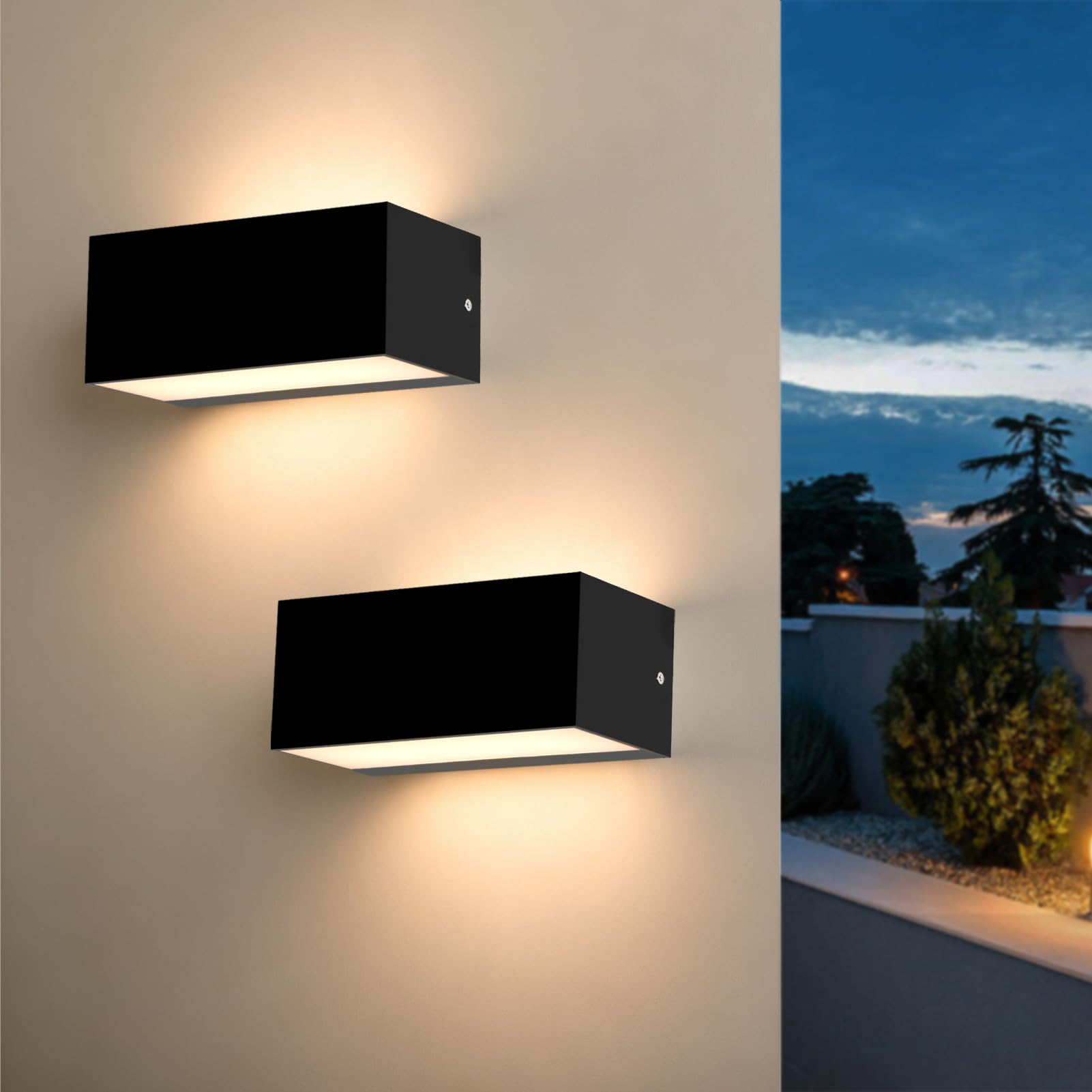 FUDESY Outdoor LED Wall Lights, Mains Powered, 12W Up Down, Black, 2 Pack