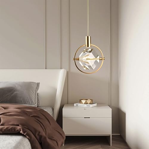 Miniatura 3 de Lámpara colgante de cristal, moderna lámpara colgante regulable para isla de cocina, latón mate, pequeña lámpara colgante con cubo colgante para