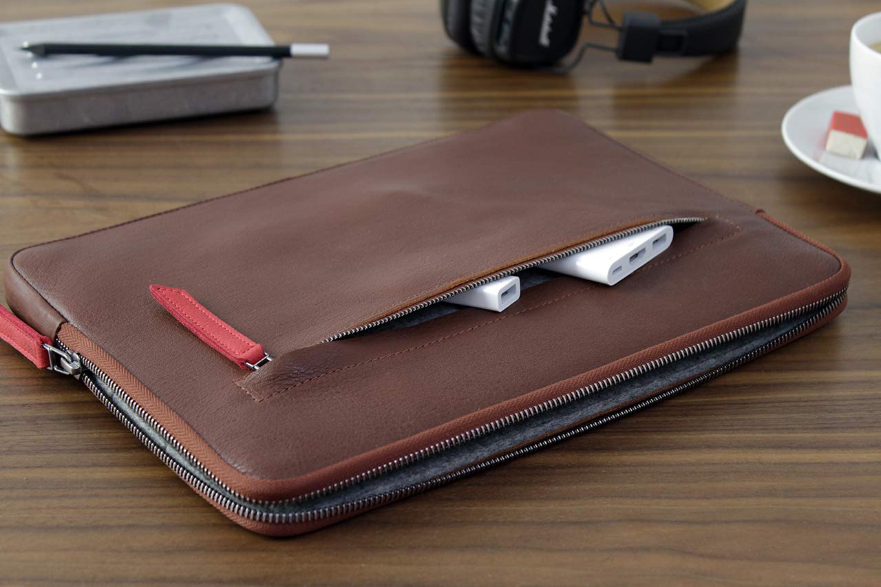 Pack & Smooch MacBook 13 Funda Cuero Gris/Marrón Claro | Cuero curtido vegetal | Compatible con MacBook Air 13 & Pro 13 | Angus