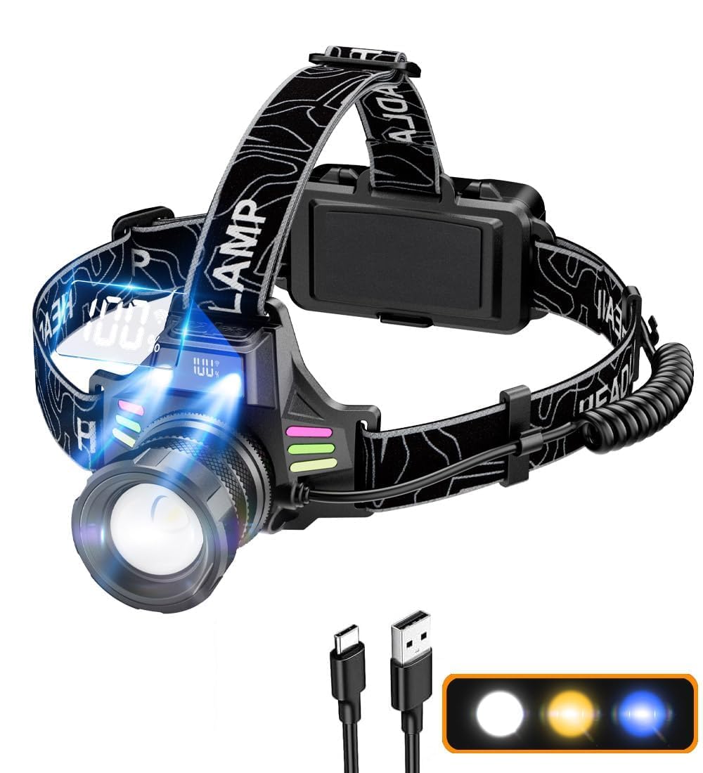 Amazon.co.jp: LED ヘッドライト【2025独占·白&黄&青色·3光源】 超高 