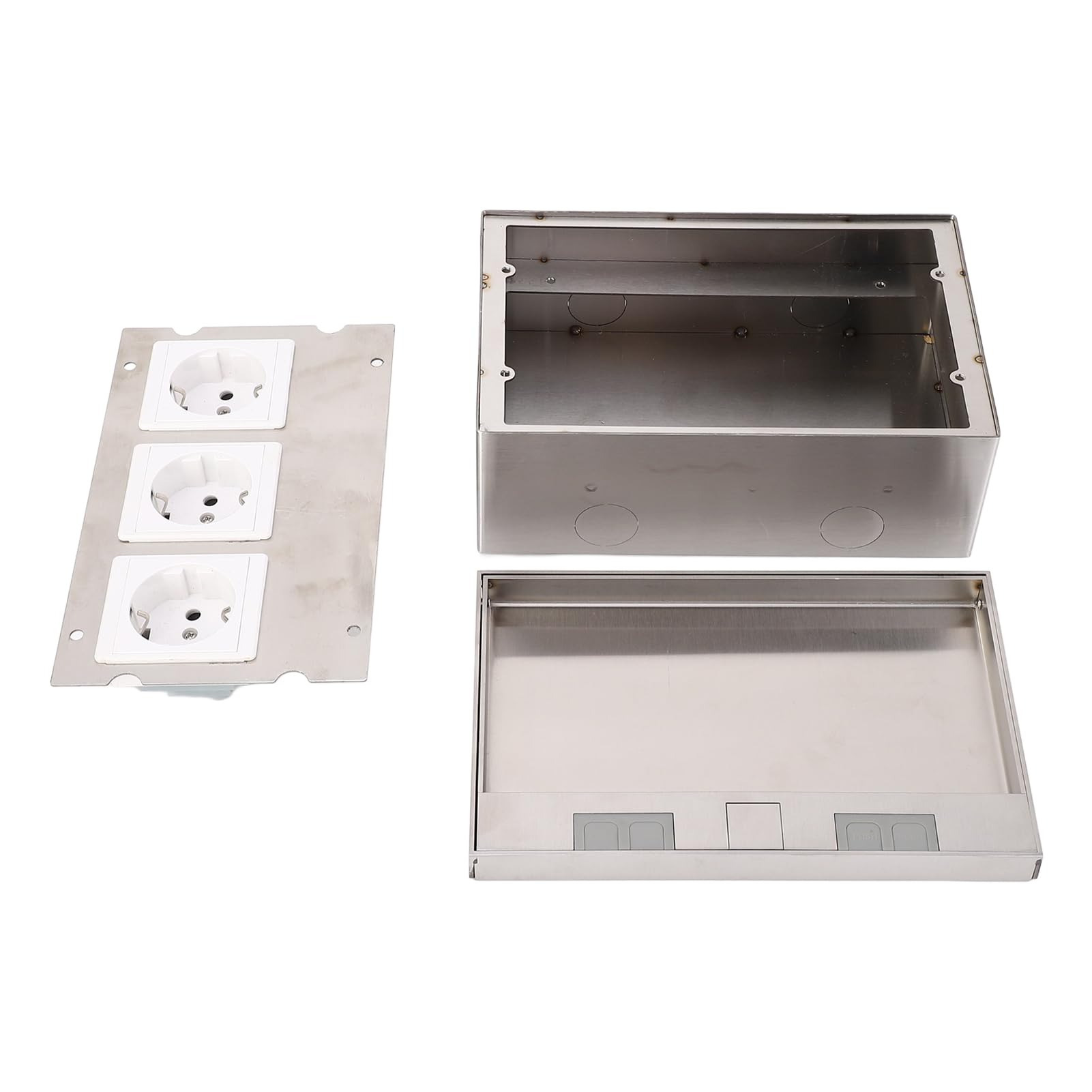 Scatola di Copertura per Presa Pavimento, Scatola di Derivazione Elettrica 4KW 16A con Porta Standard, Scatola di Derivazione Incasso con Copertura in Acciaio Inossidabile