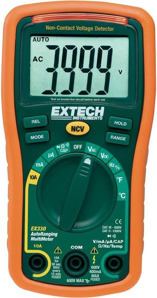 EX330 Autoranging Mini Multimeter with Built in Thermometer, Type K Remote Probe
