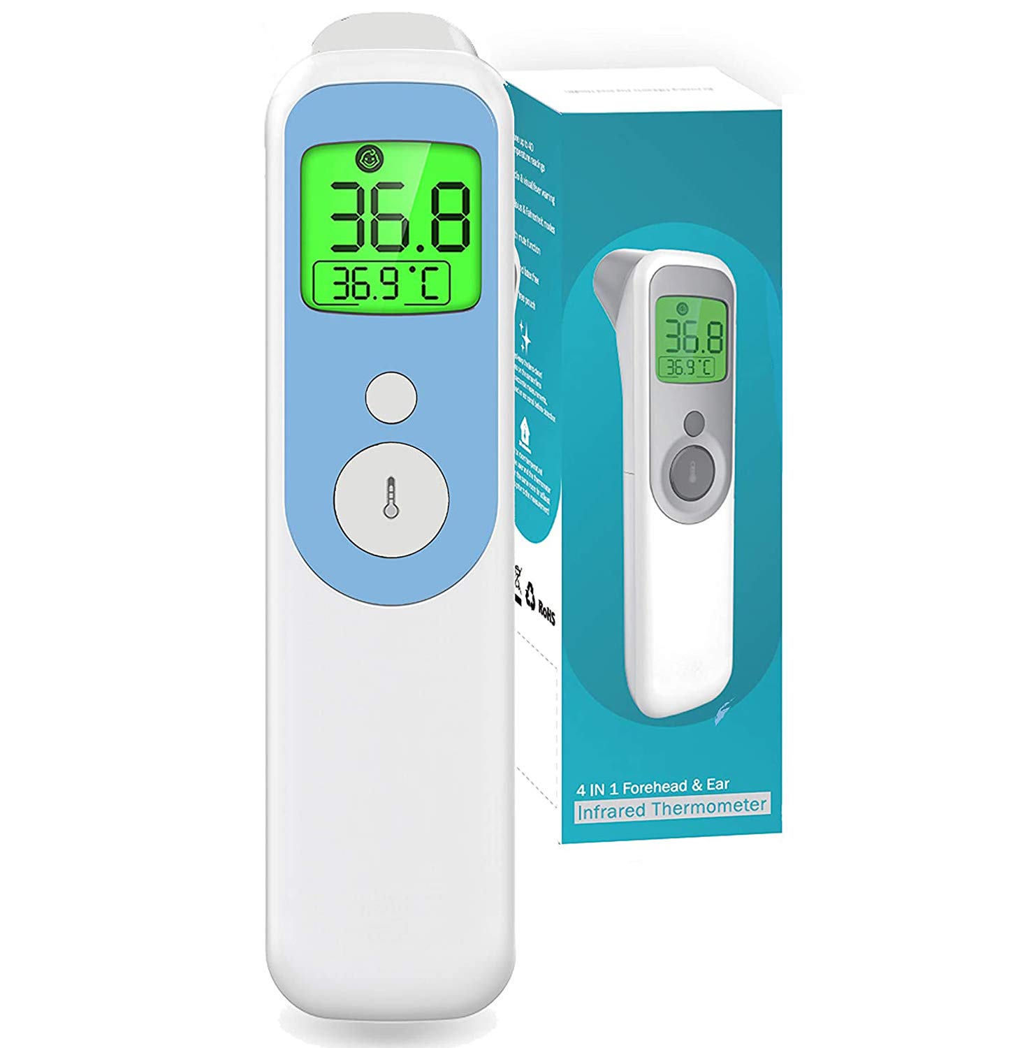 (2020 Newest) Thermometer for Adults, Forehead Thermometer for Fever Non Contact, Infrared Digital Ear Thermometer with Fever Alarm and Memory Function (Battery Not Included)