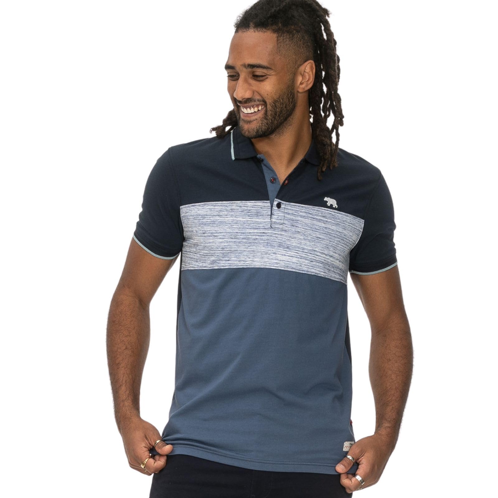 Duke Mens Leeds Cut and Sew Block Stripe SS Polo Shirt - Blue - 4XL