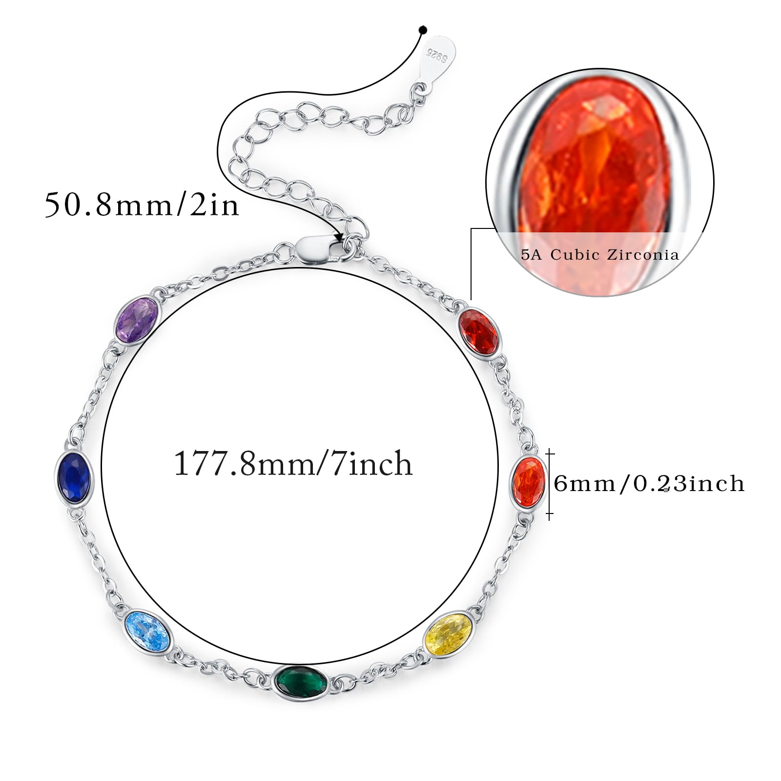 Pulsera de chakra de plata de ley con 7 chakras, pulsera de yoga, pulsera de enlace para muñeca, cumpleaños, regalos de Navidad para mujeres, esposa, novia, novia, 7+2, Plata de ley