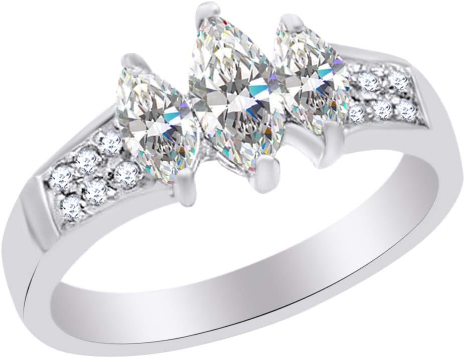 AFFY Marquise & Round Cut White Cubic Zirconia Engagement Ring in 925 Sterling Silver (1.30 cttw)