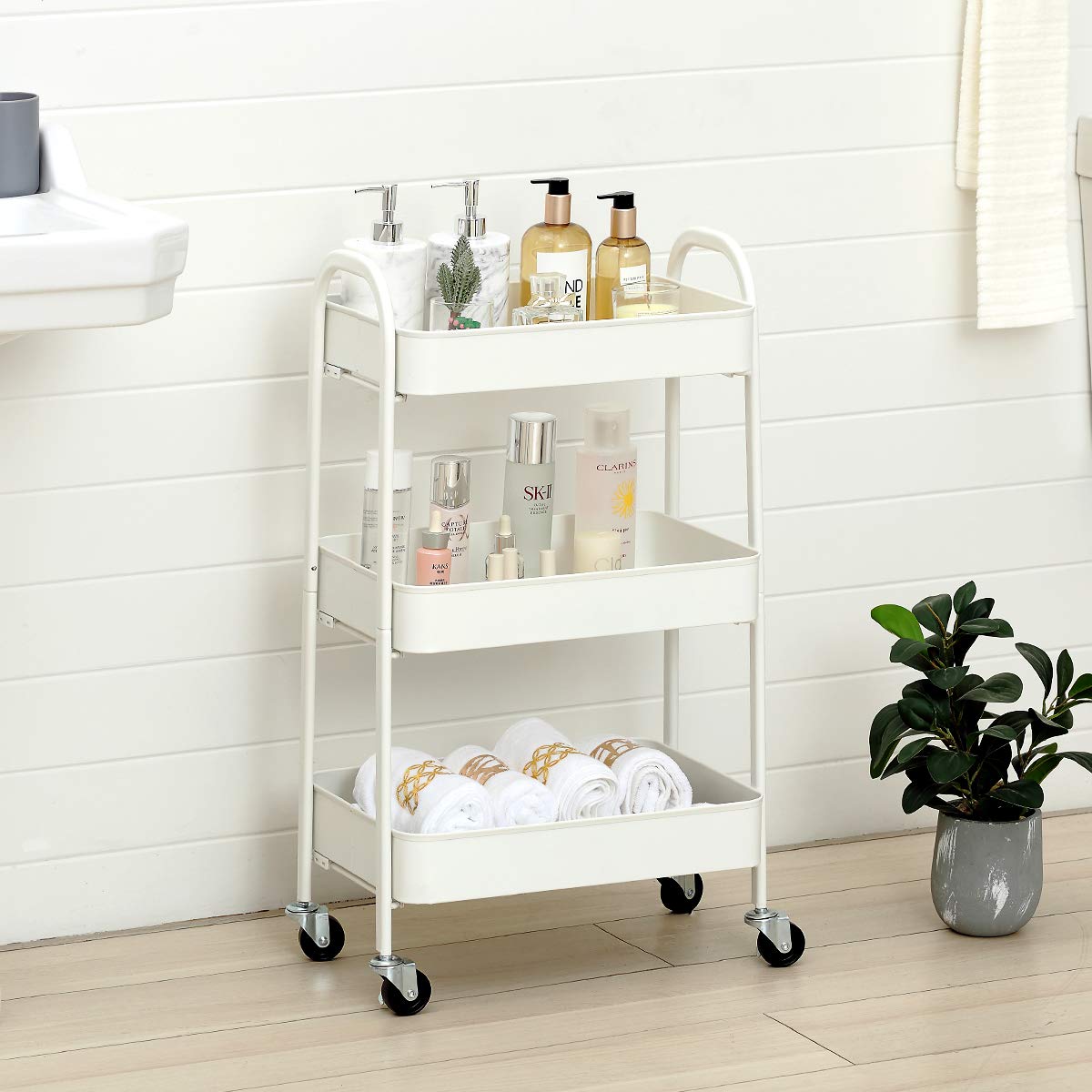 YEAKOO 3Tier Kitchen Storage Trolleys, Utility Rolling Cart Storage