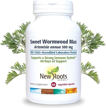 NEW ROOTS HERBAL Sweet Wormwood Extract Supplement 500 mg Capsules with Vitamin C | Gut Cleanse and Detox Supplement with Worm Wood, Digestive & Immune Support 60 Veg Capsules