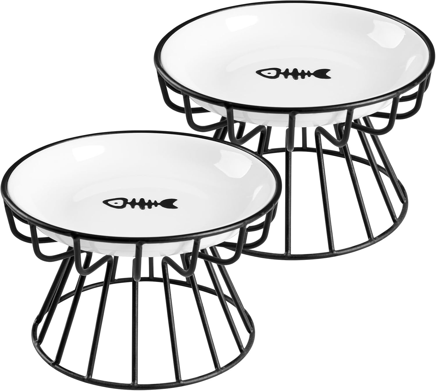 Cat Bowls, Elevated Cat Bowl, Raised Ceramic Dish with Metal Stand, Pet Water or Food Feeding Station for Indoor Cats, Kitten, Puppies and Small Dogs, Dishwasher Safe (Raised Cat Bowl(2 pack))