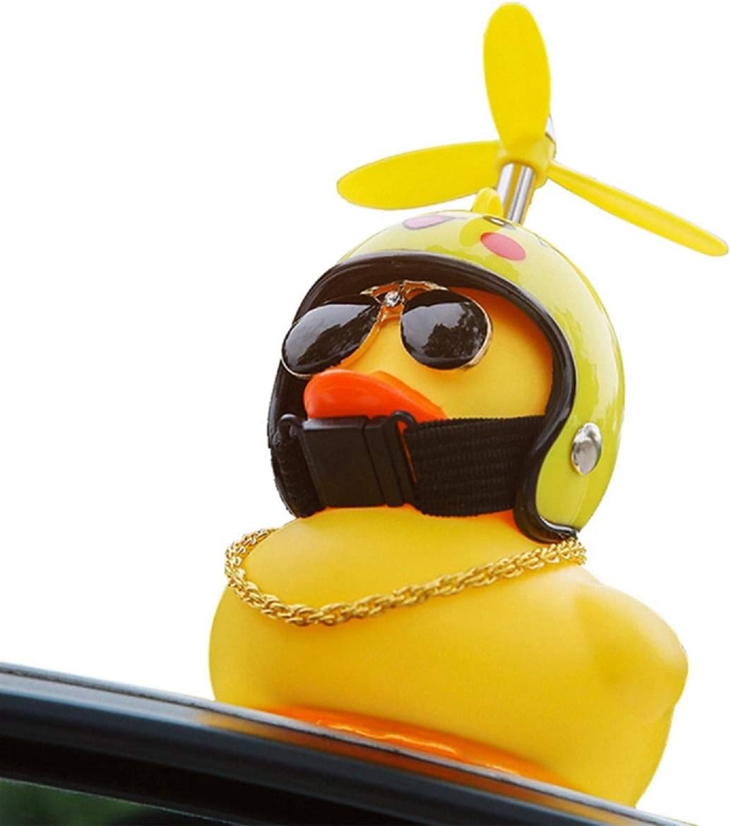 Rubber Duck Cute Yellow Wind-Breaking Duck with Propeller Helmet,Car Ornaments Car Dashboard Decorations for Adults, Kids(Chicken)