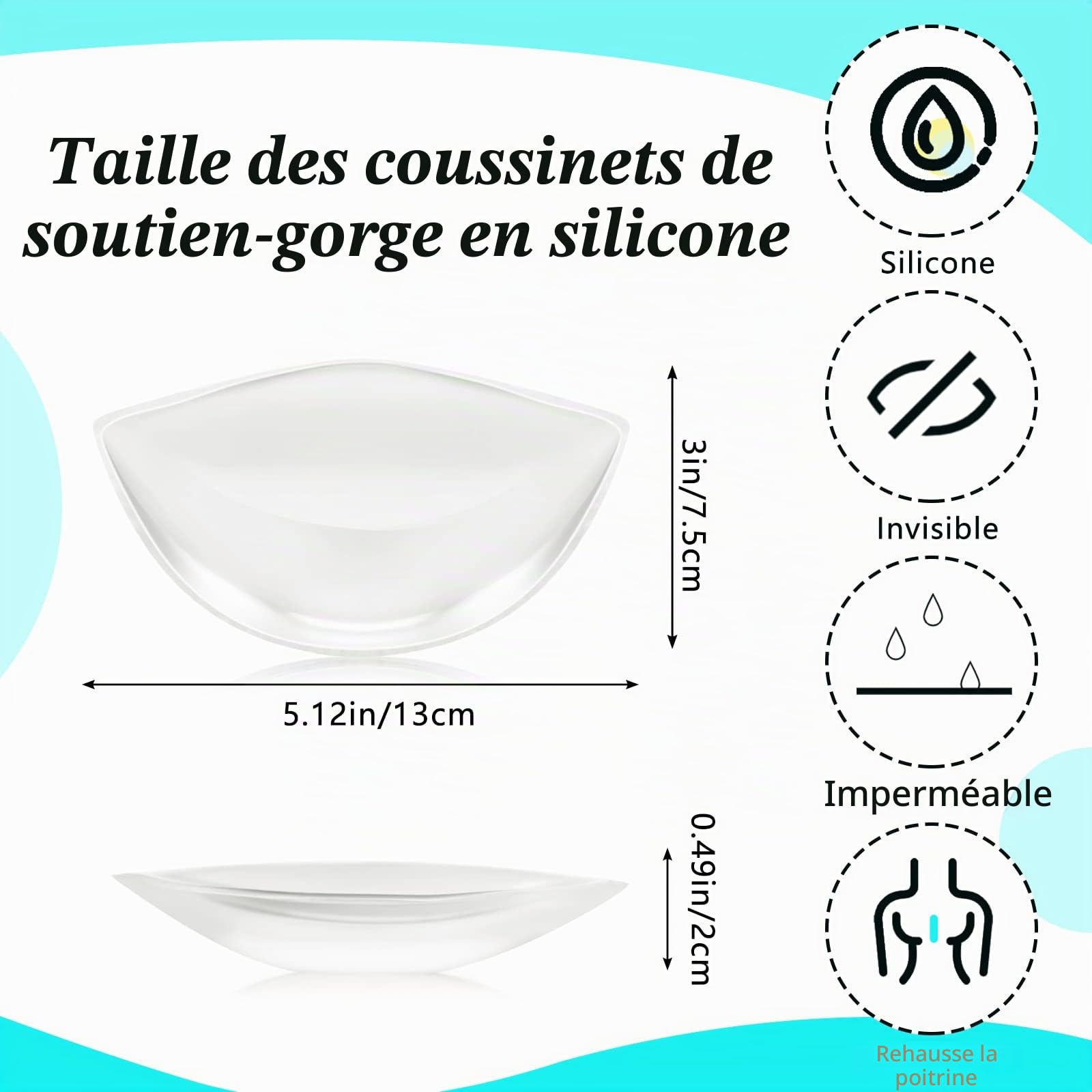 Coussinets de Soutien-Gorge Inserts de Soutien-Gorge Rehausseurs de Poitrine Silicone, Maillots de Bain Bikini