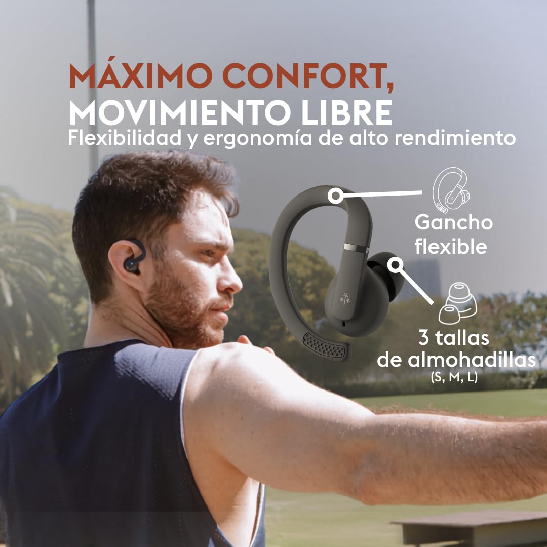 HUNE Écouteurs de sport sans fil TWS Bluetooth 5.4, 40 h d'autonomie, IPX5 résistants à l'eau, microphone HD, idéal pour la gym et la course à pied