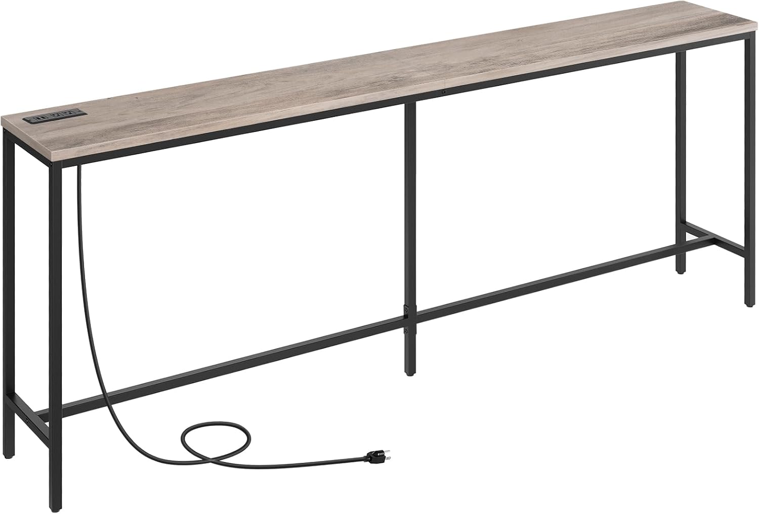 Console Table with Power Outlet, 78.7" Narrow Sofa Table, 11.8" Wide Industrial Entryway Table with USB Ports, Behind Couch for Entryway, Hallway, Foyer, Living Room, Greige CTHG320E01
