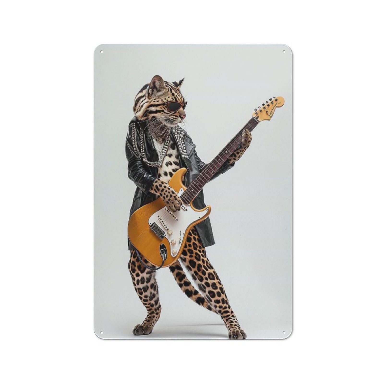 Junmoney Style-14 Tin Wall Plaque 30X20cm With Ocelot Guitar For Café Or Restaurant, Housewarming Present For People Styling Café And Restaurant