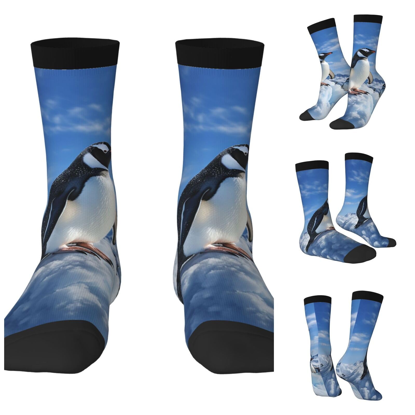 LZQPOEAS Snow mountain penguin Athletic Socks Unisex Cushioned Crew Socks Hiking Running Calf Sock Soft Above Ankle Sock