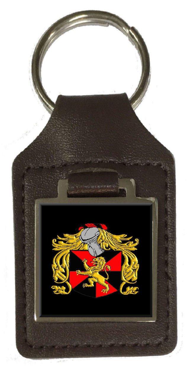 Schlüsselanhänger aus Leder mit Gravur "Matthews Heraldry"