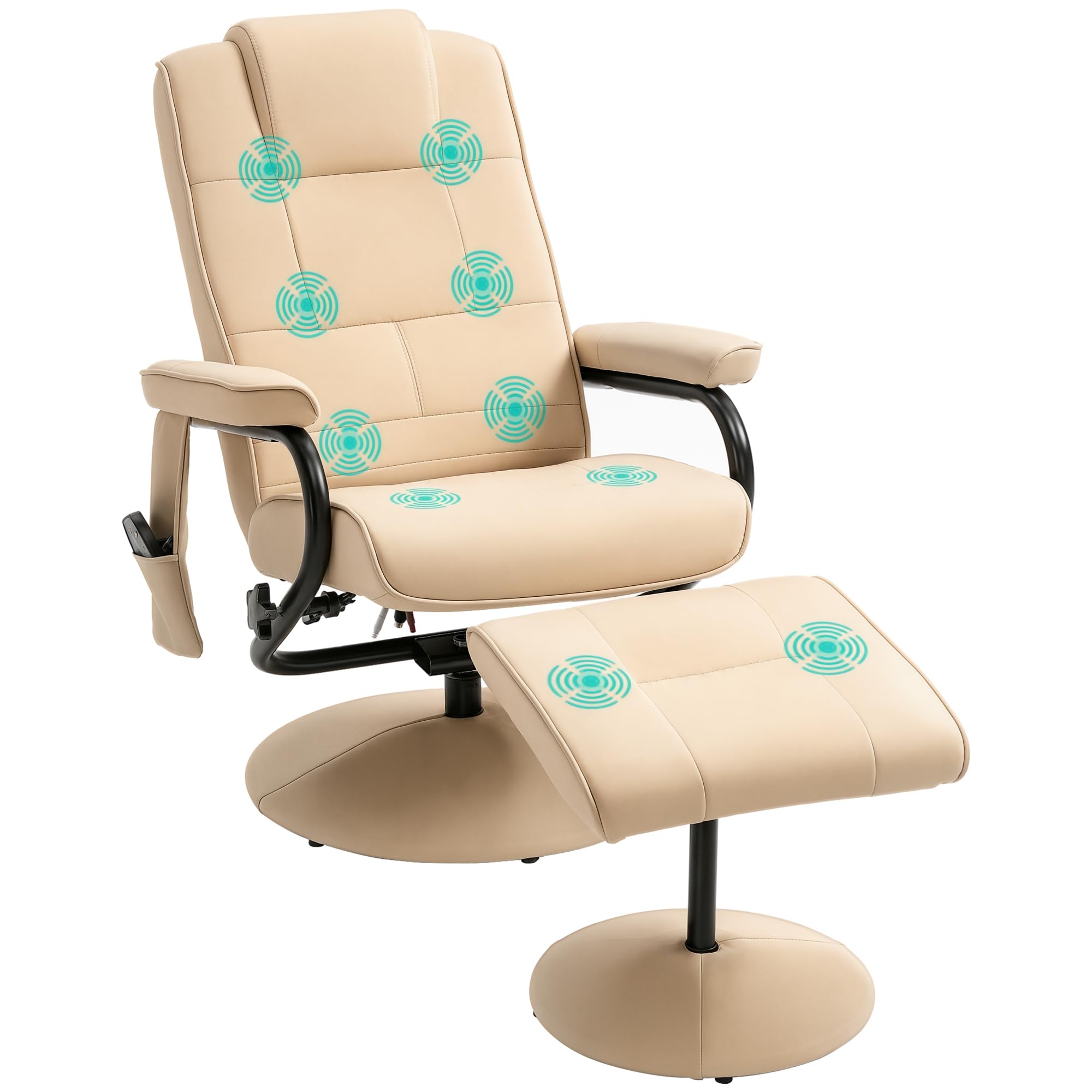 HOMCOM Manual Sofa Reclining Armchair PU Leather Massage Recliner Chair and Ottoman, Cream