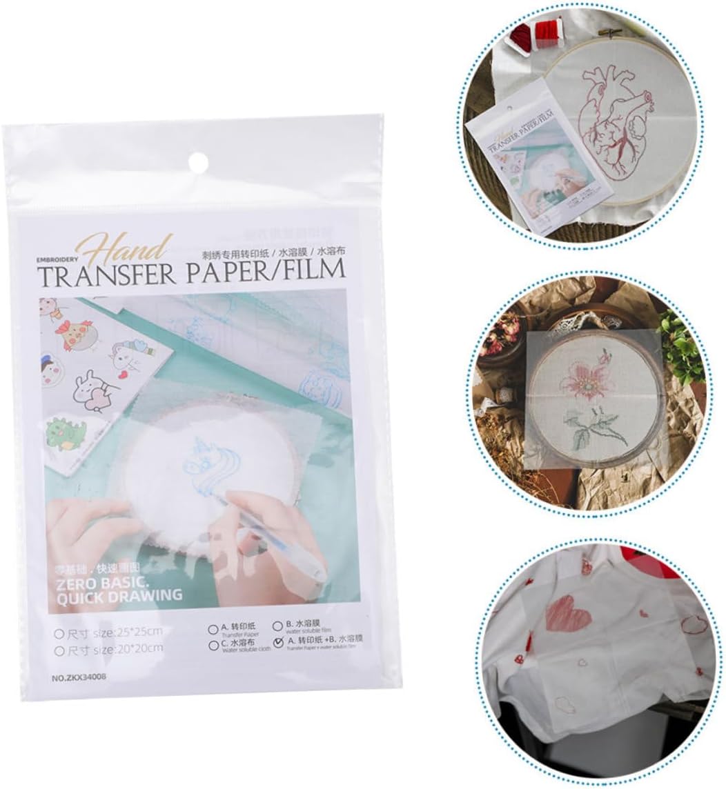 VILLCASE 8pcs Dissolvable Embroidery Paper Kit Water Soluble Embroidery Transfers Patterns Stabilizer for DIY Sewing Non-Adhesive