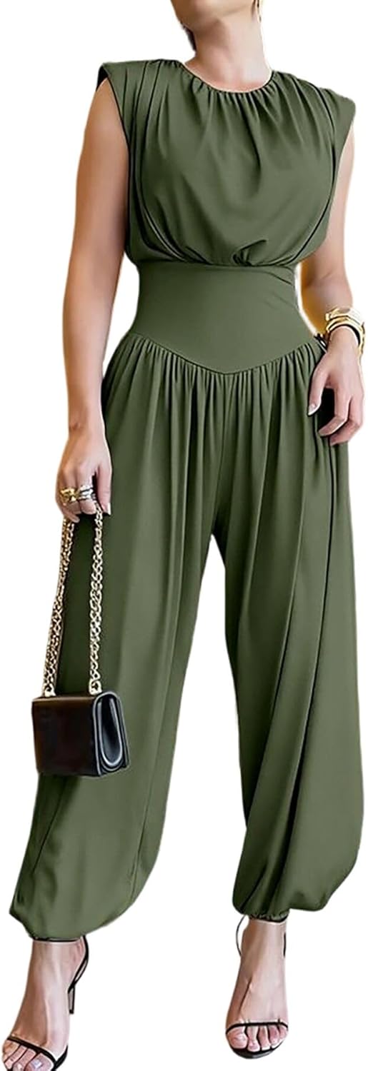 CHICME Womens Summer One Piece Jumpsuit Sleeveless Dressy Jumpsuits High Slit Casual Overalls for Vacation Evening Wear