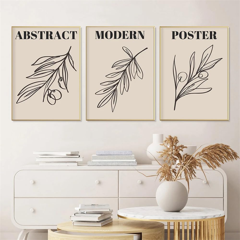 WUHBCZ Canvas Paints-Bohemian Leaves Line Modern Abstract Posters Wall Art Canvas Painting Pictures for Living Kitchen Office Room Home Decoration-60 * 70cm/3PCS (No Frame)
