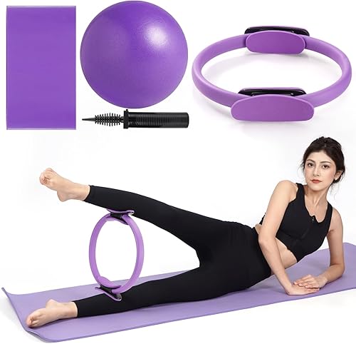 Tsikavo Anillo de pilates, círculo de anillo de pilates y juego de bolas, anillo de pilates mágico de 12 pulgadas, bola de ejercicio pequeña de 9