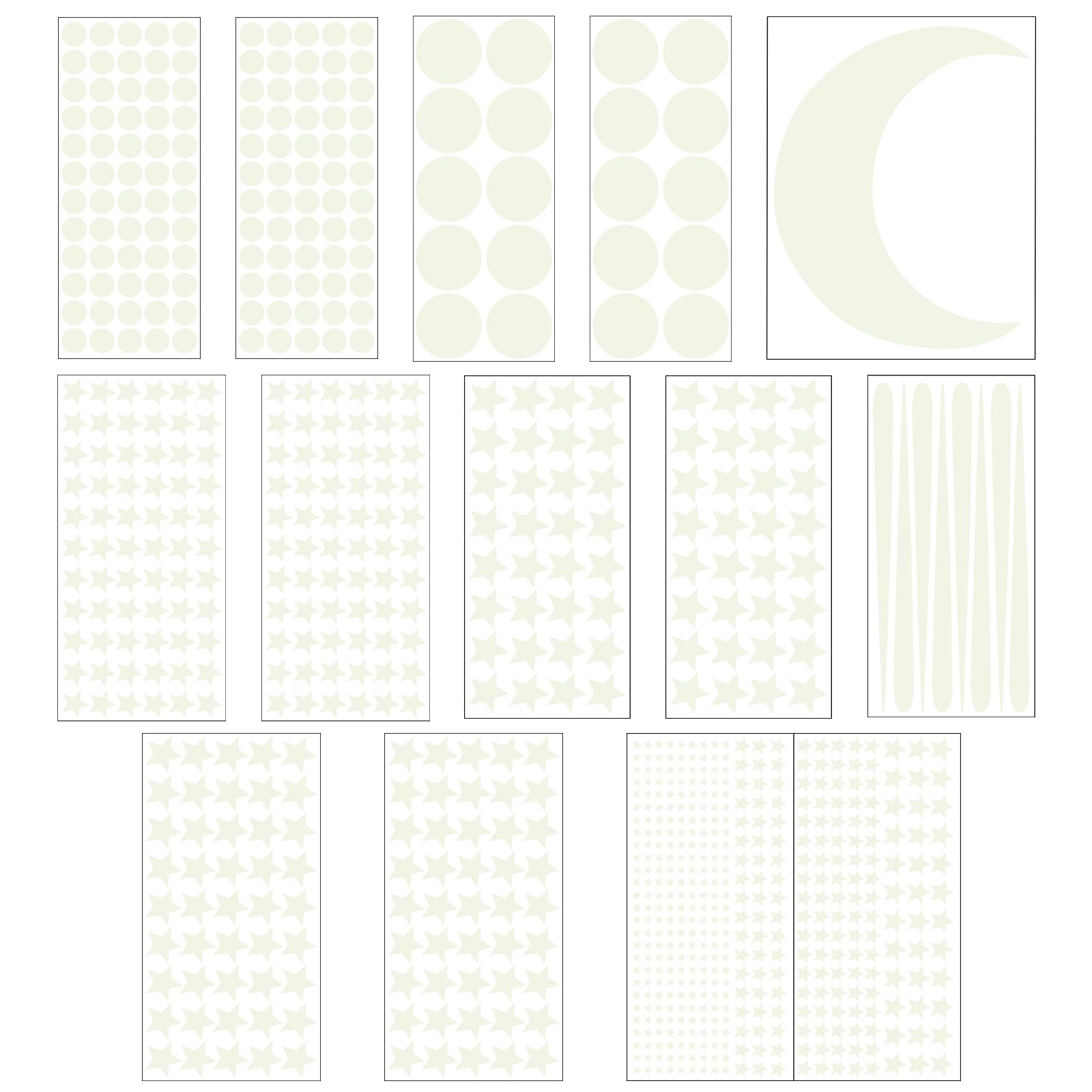 Lot de 858 étoiles phosphorescentes pour plafond, grande lune, étoiles filantes, autocollants ronds pour chambre à coucher, décoration de plafond de chambre, bleu
