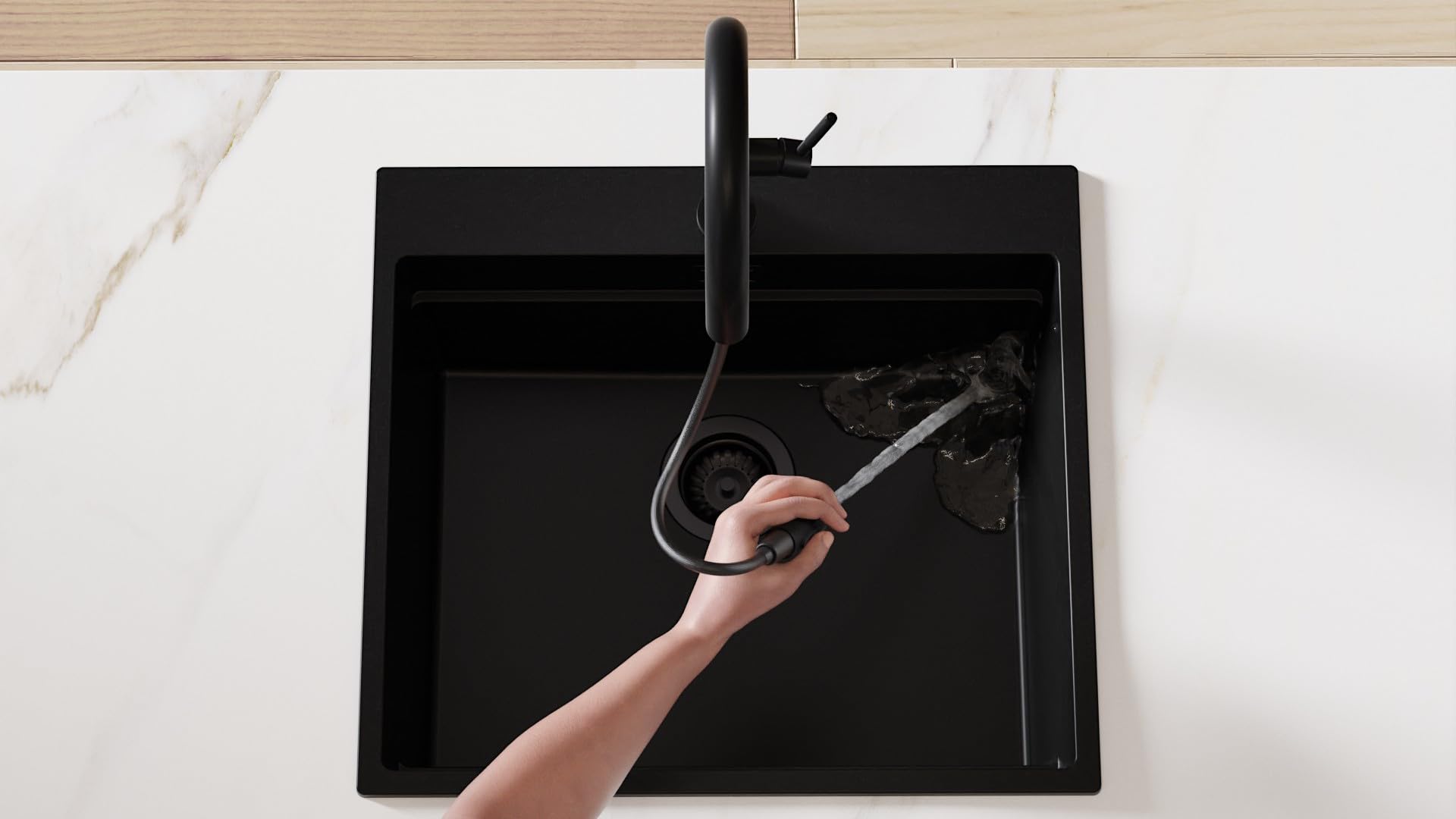 PRIMAGRAN Grifo de cocina 9020 negro con dos tipos de chorro, Grifo de alta presión, Grifo de Fregadero con caño extraíble