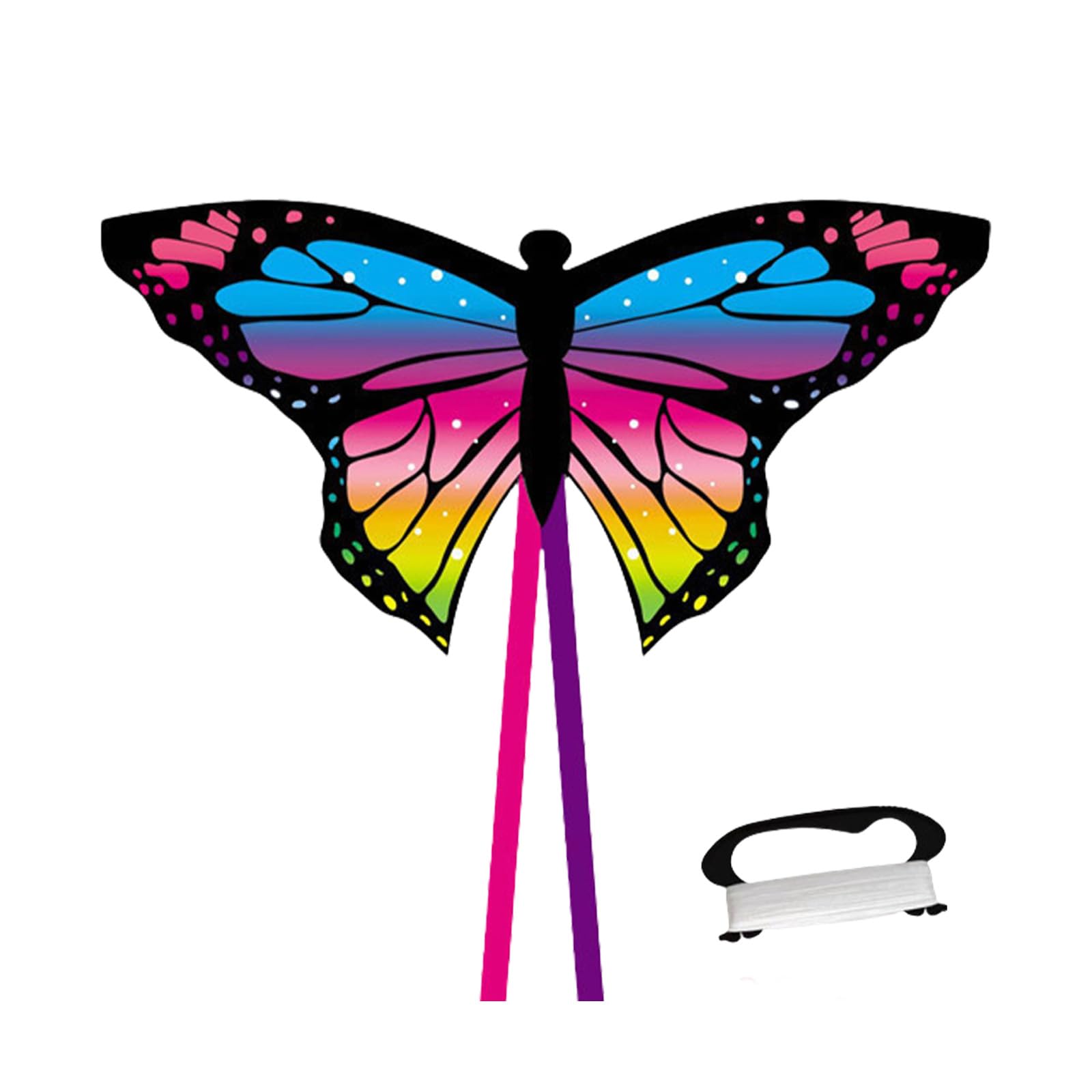 AYNKH Butterfly Kites for Adults Kids Ages 4-8 Kites with Colorful Tail Easy to Fly with Handle and Line for Beginners Beach Outdoor Activities Park Trip (Blue Pink)