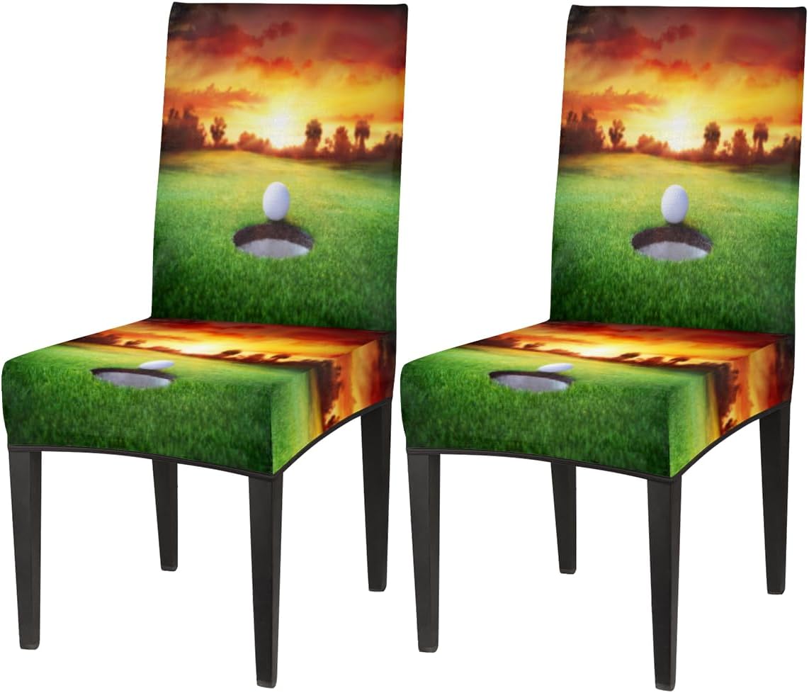 KOBLEN Sports The Golf Theme Stretch Chair Covers Set of 2, Parson Chair Protectors Slipcover Kitchen Seat Cover for Chairs Dining Room Home Party