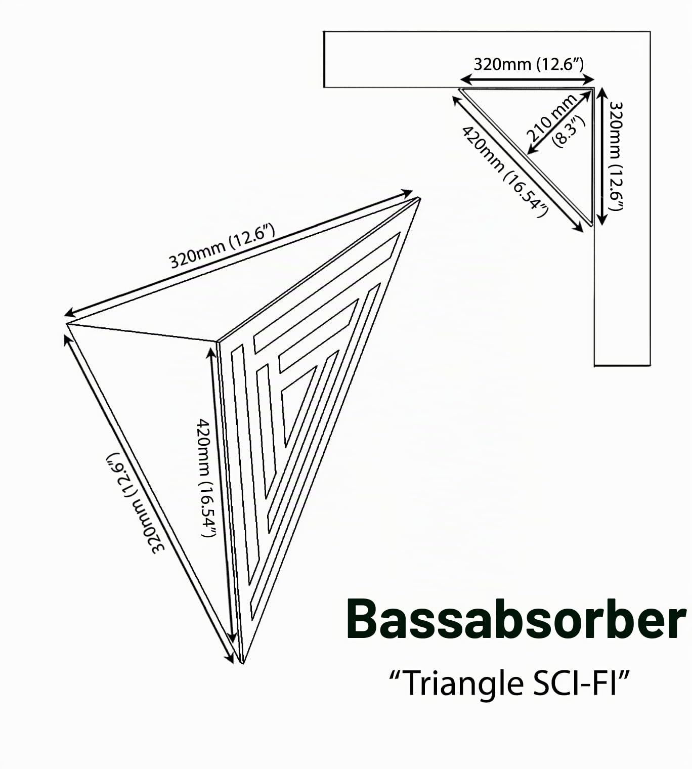 2er-Pack – Akustik-Eck-Decken-Bassfalle „Dreieck“ | Schallabsorbierender Akustikschaum mit perforierter, laminierter HDF-Platte für Diffusion | Seite: 42 cm | Farbe: [SCIFI | Eiche]
